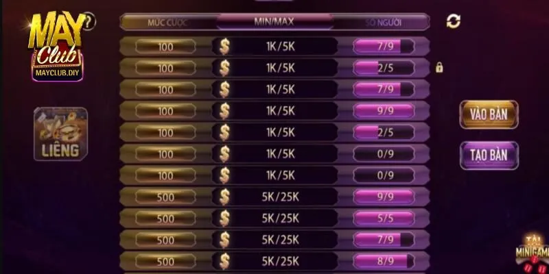 Đa dạng mức vốn cho game thủ chọn