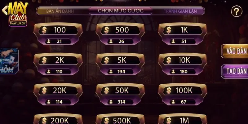 Phỏm Mayclub đa dạng bàn chơi
