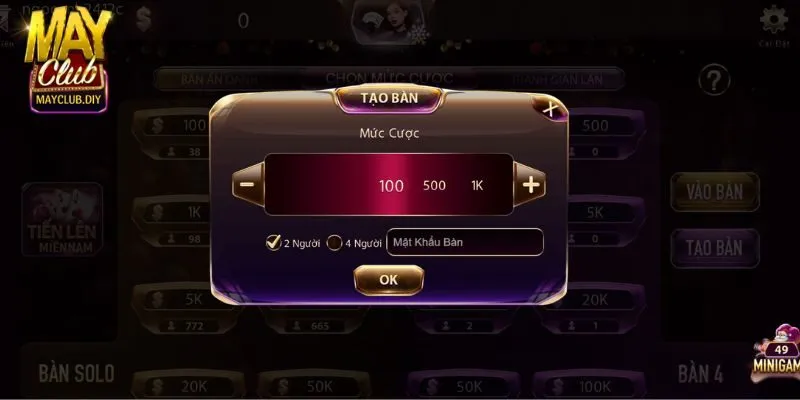 Tự tạo bàn Tiến lên miền Nam Mayclub